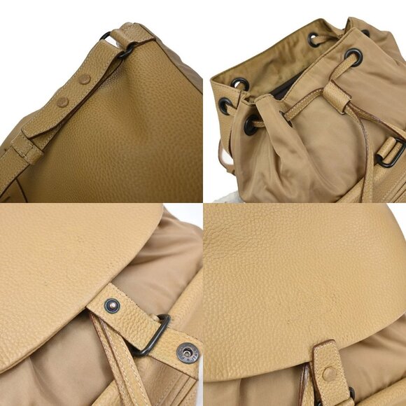 PRADA Logo Backpack Bag Drawstring Nylon Leather Beige Italy 38KA864 - Picture 7 of 15